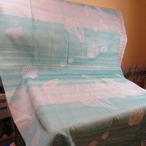AQUETTA Turquoise Striped Ocean Sea Shell SHOWER CURTAIN Fabric matte